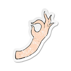 retro distressed sticker of a cartoon hand symbol