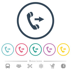Outgoing phone call flat color icons in round outlines