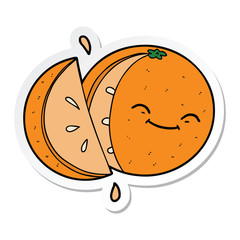 sticker of a cartoon sliced orange
