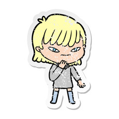 distressed sticker of a cartoon woman
