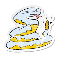 distressed sticker of a cartoon rattlesnake
