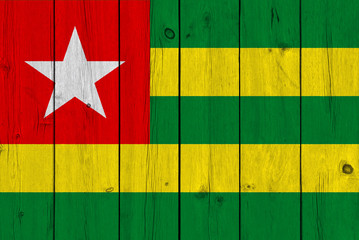 Togo flag painted on old wood plank