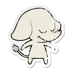 distressed sticker of a cartoon smiling elephant