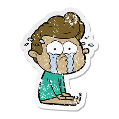 distressed sticker of a cartoon crying man