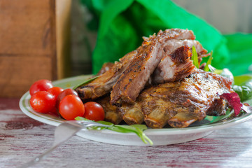 fried ribs with vegetables