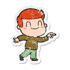 distressed sticker of a cartoon friendly man