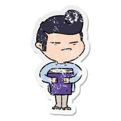 distressed sticker of a cartoon cool guy with fashion hair cut