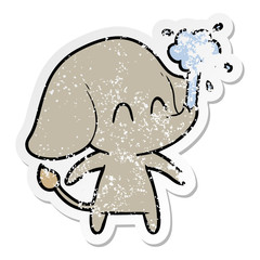distressed sticker of a cute cartoon elephant spouting water