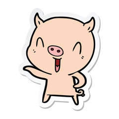 sticker of a happy cartoon pig