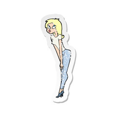 retro distressed sticker of a cartoon attractive girl