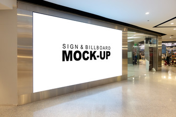 Mock up large billboard at corridor in shopping mall - obrazy, fototapety, plakaty