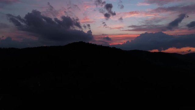Wide Aerial, mountain side sunset in Corbin Kentucky