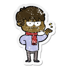 distressed sticker of a annoyed cartoon boy
