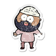 distressed sticker of a cartoon bearded man