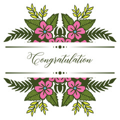 Vector illustration frame of pink flower and leaves in bloom for write congratulation hand drawn