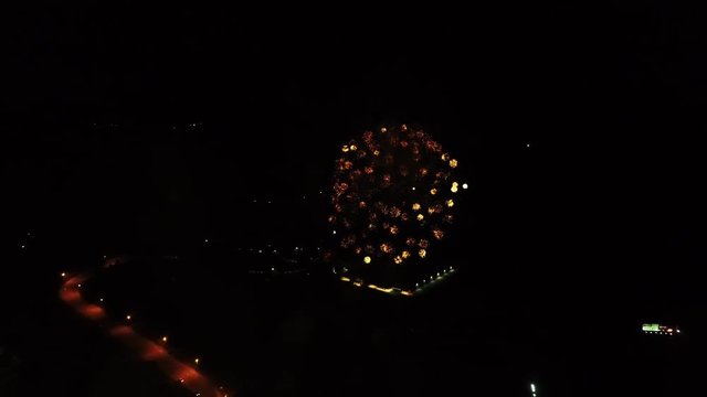 Kentucky aerial, fireworks explode at night