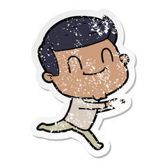 Obraz premium distressed sticker of a cartoon friendly man