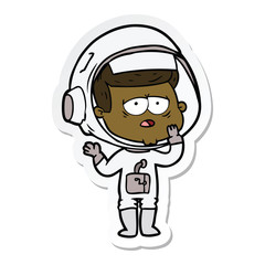 sticker of a cartoon tired astronaut