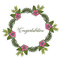 Vector illustration pink flower frame shape for lettering congratulation hand drawn