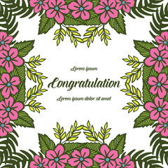 Vector illustration pink flower frame shape for lettering congratulation hand drawn