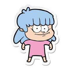 sticker of a cartoon smiling woman