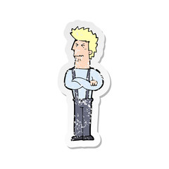 retro distressed sticker of a cartoon annoyed man