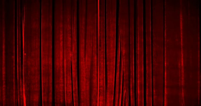Real Velvet Cloth Stage Cinematic red silk Curtain open footage. Curtain For theater, opera, stage scenes. This opening curtain are shooted on Red Camera - slow motion. Real Cinematic Curtain.