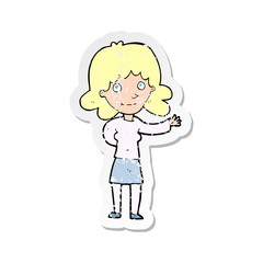 retro distressed sticker of a cartoon friendly woman