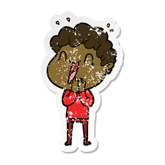 distressed sticker of a cartoon happy man