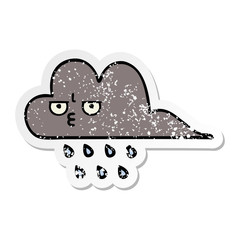 distressed sticker of a cute cartoon storm rain cloud