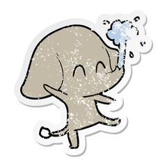 distressed sticker of a cute cartoon elephant spouting water