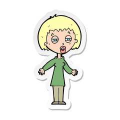 sticker of a cartoon tired woman