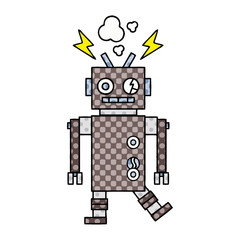 comic book style cartoon malfunctioning robot