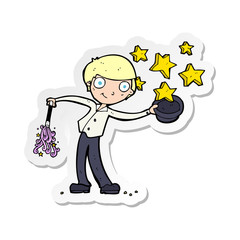 sticker of a cartoon man in bolwer hat