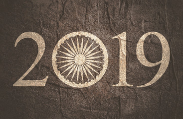 Ashoka Chakra symbol build in 2019 year number. Modern brochure or report design template.