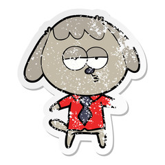 distressed sticker of a cartoon bored dog in office clothes