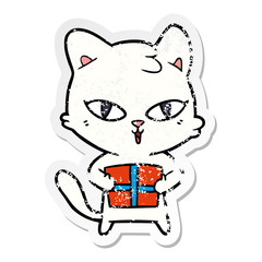 distressed sticker of a cartoon cat