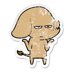 distressed sticker of a annoyed cartoon elephant