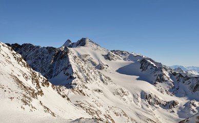 Fototapeta na wymiar Ski resort on Stubai Glacier in Tyrol, Austria