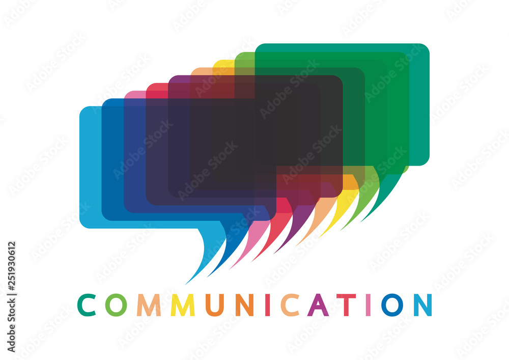 Poster vector illustration of a communication concept. the word communication with colorful dialog speech b