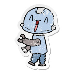 distressed sticker of a cartoon robot