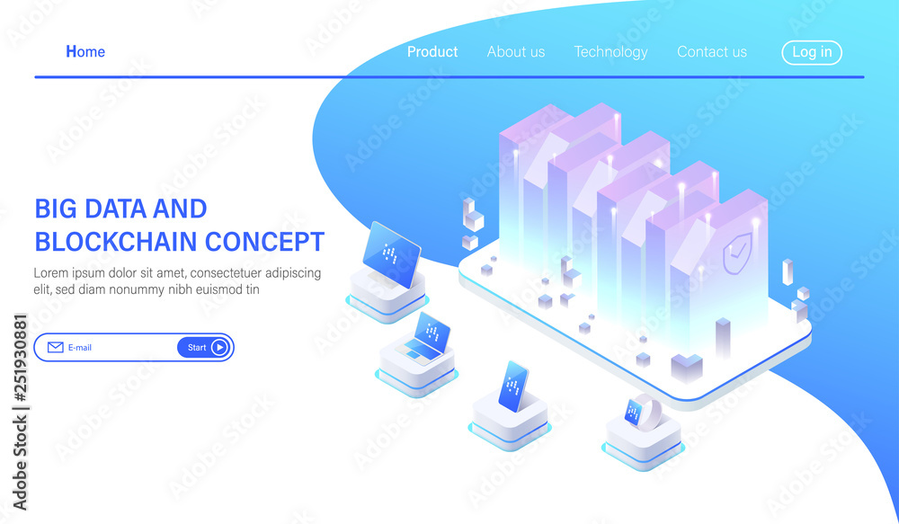Poster big data isometric vector illustration. abstract 3d hosting server or data center room background