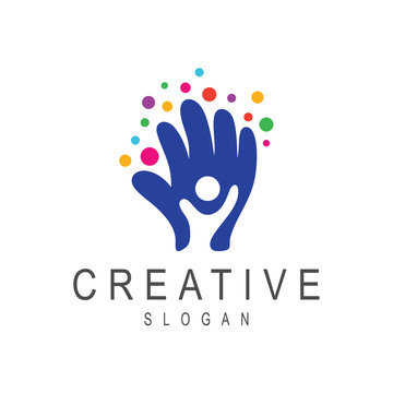 creative kids logo, happy kids logo, hand with kids logo