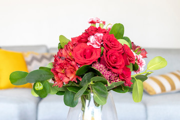 Floral arrangement decorating the living room of the house