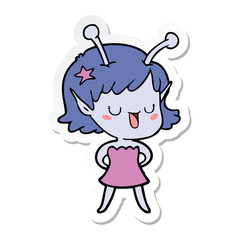 sticker of a happy alien girl cartoon