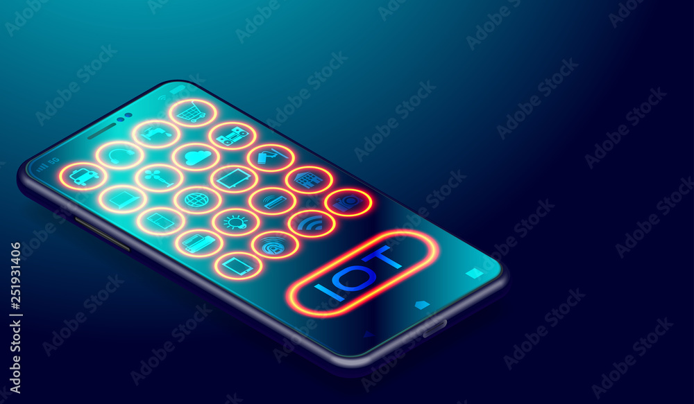 Poster iot internet of things on smartphone applications, smartthings connected together and remote control