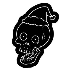 cartoon icon of a skull wearing santa hat