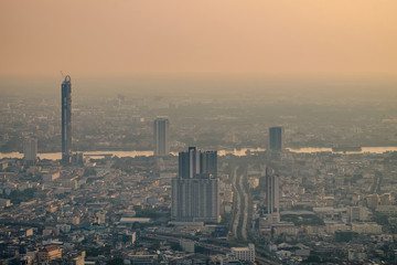 Fototapeta premium Air pollution from Lots of dust or PM2.5 particle exceeds the standard at Bangkok, Thailand.