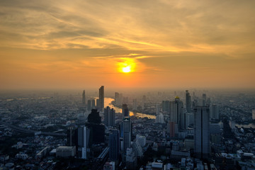 The evening and night lights of Bangkok city