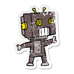 distressed sticker of a cartoon robot